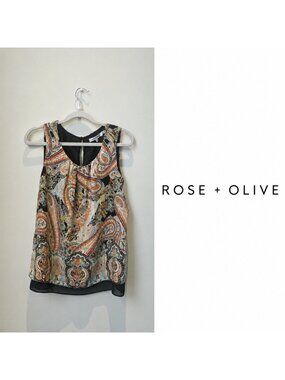 Rose & Olive sleeveless paisley blouse ~ Small
